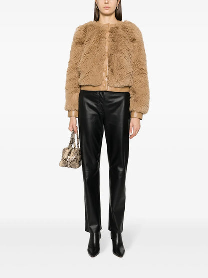 Faux-Fur Button-Up Cropped Jacket