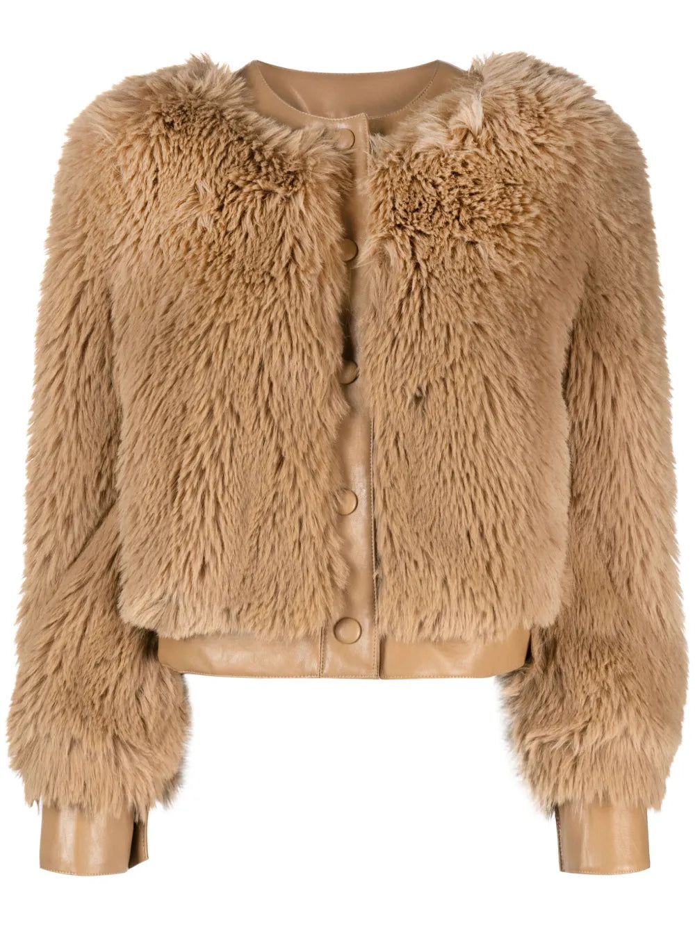 Faux-Fur Button-Up Cropped Jacket