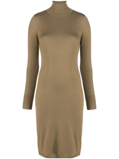Roll-Neck Knitted Midi Dress