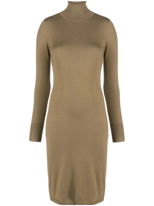 Roll-Neck Knitted Midi Dress