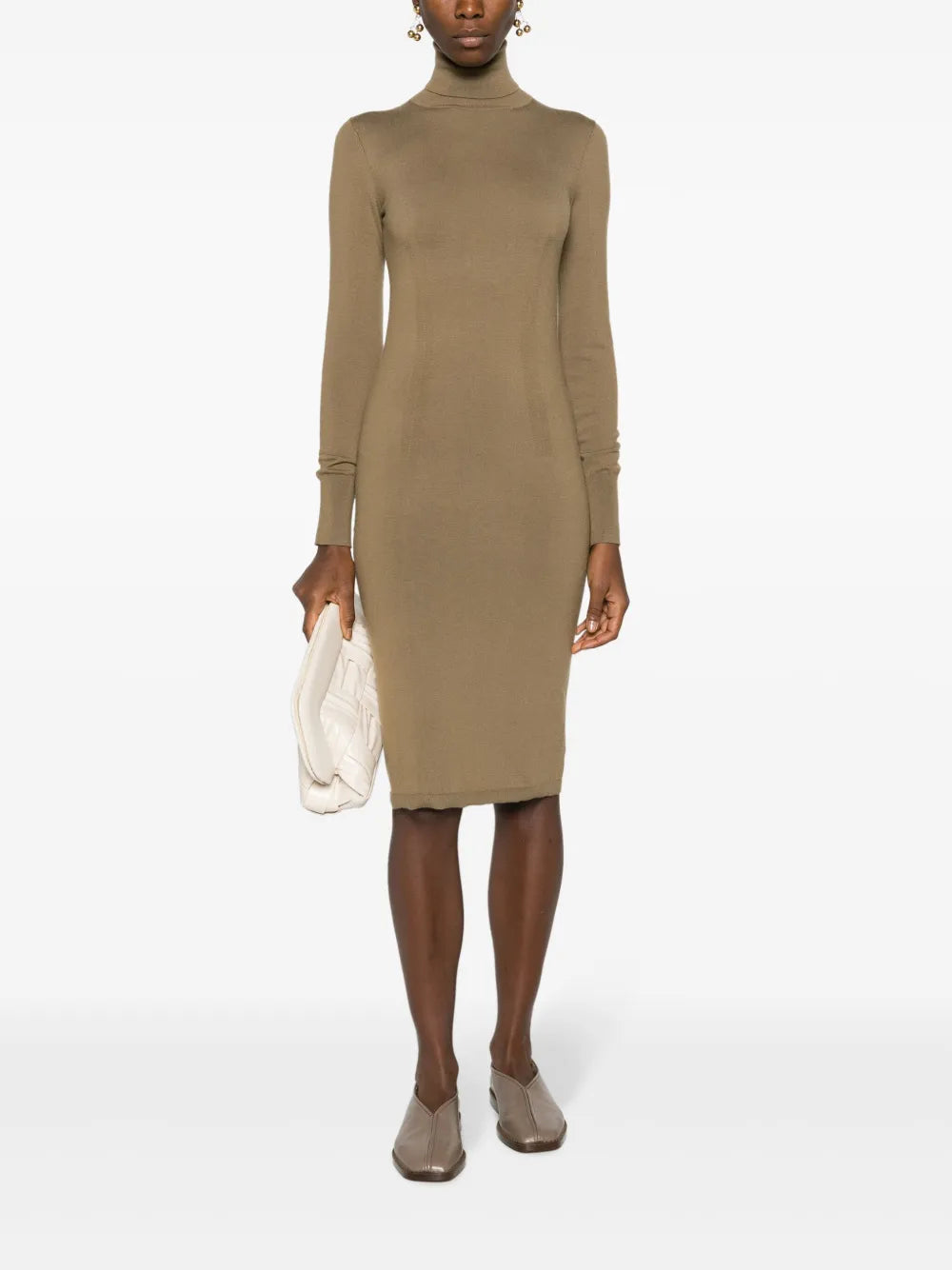 Roll-Neck Knitted Midi Dress