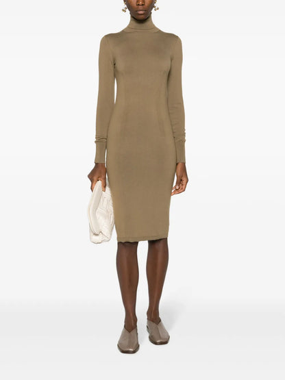 Roll-Neck Knitted Midi Dress