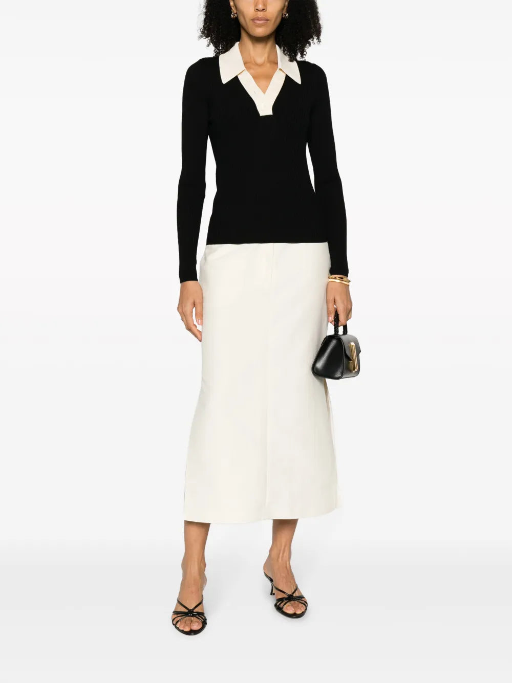 Ribbed-Knit Contrasting-Panel Polo Jumper