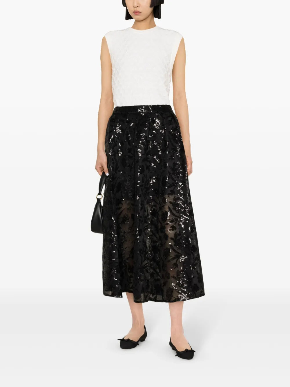 Sequinned Mesh Midi Skirt