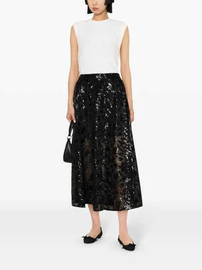 Sequinned Mesh Midi Skirt