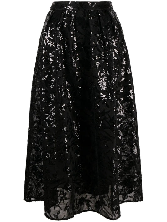 Sequinned Mesh Midi Skirt
