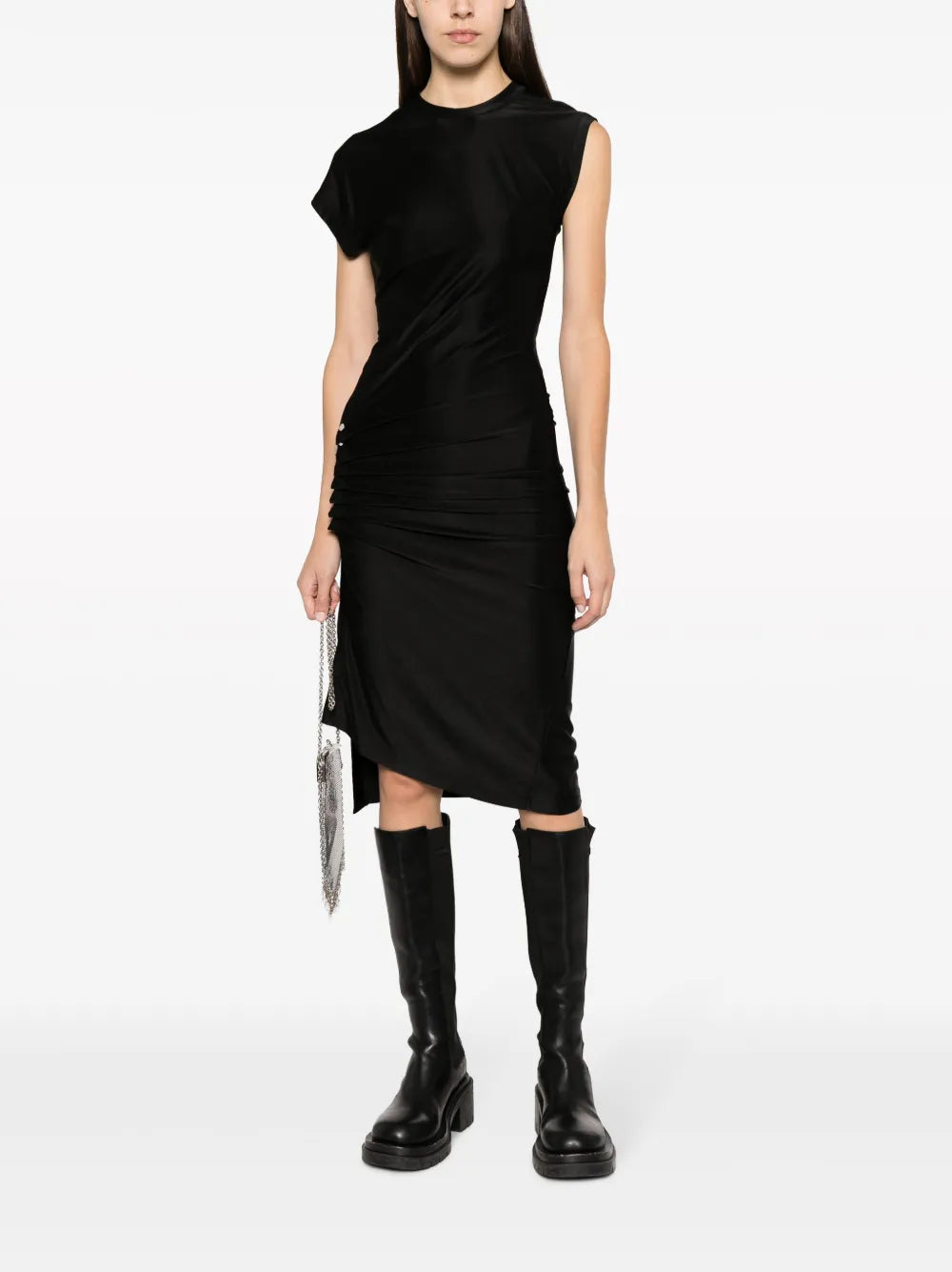 Asymmetric Draped Midi Dress