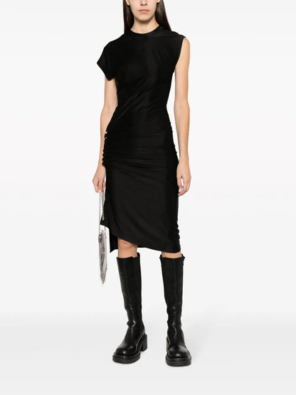 Asymmetric Draped Midi Dress