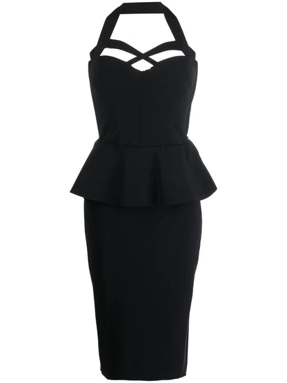Ruffled Halterneck Midi Dress