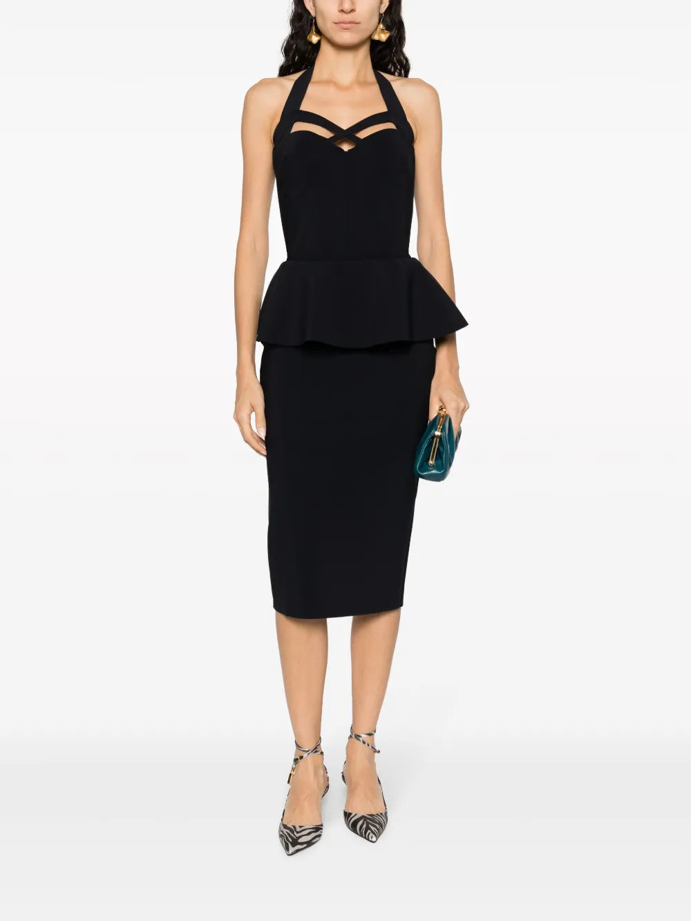 Ruffled Halterneck Midi Dress