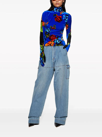 Floral-Print Velvet Top