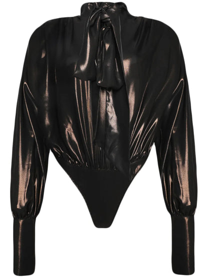 Pussy-Bow Drapd Bodysuit