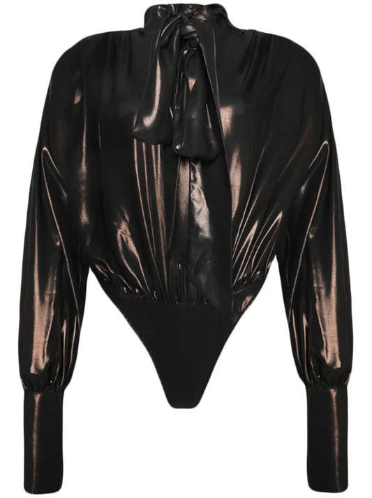 Pussy-Bow Drapd Bodysuit