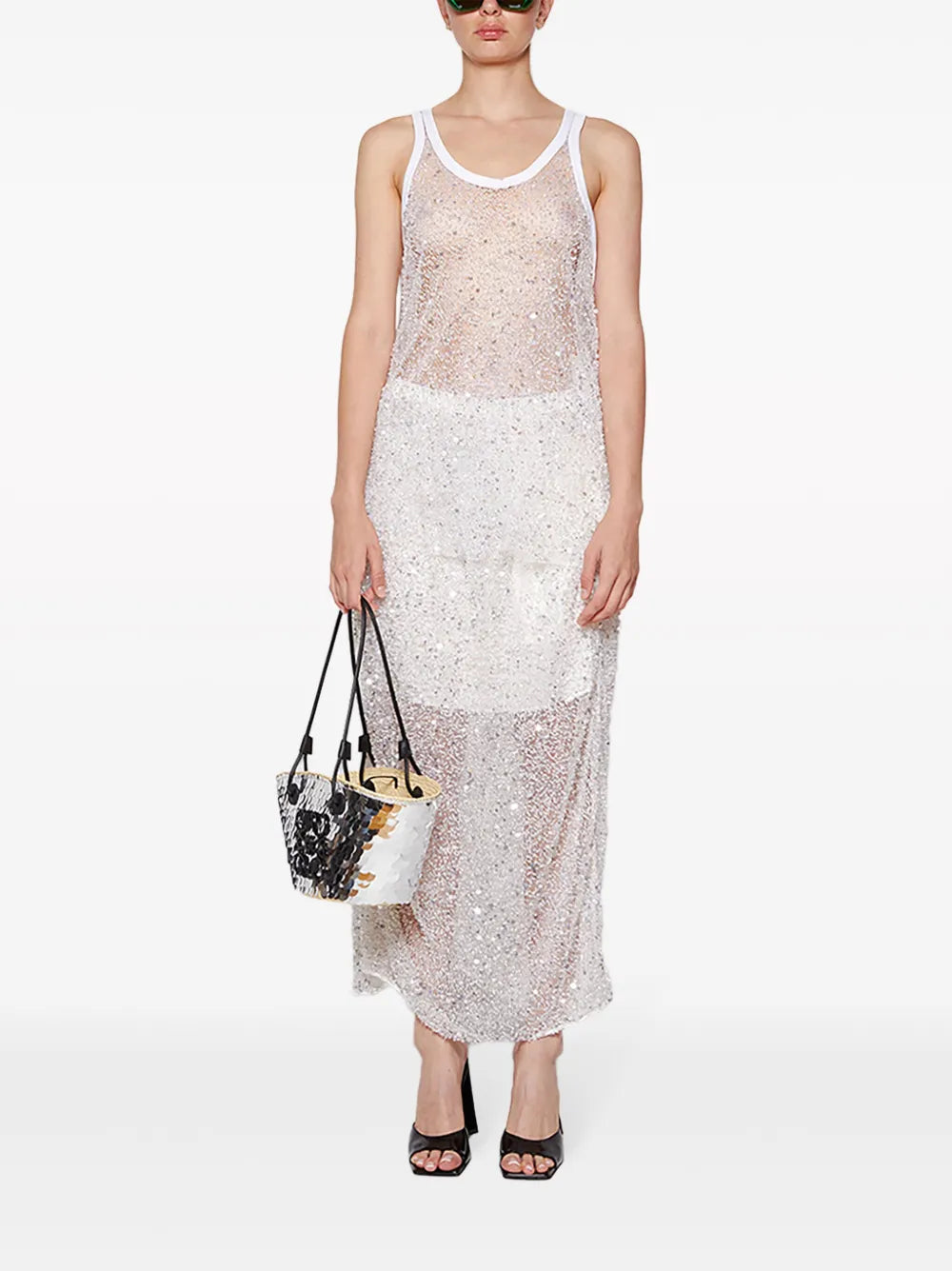 Semi-Sheer Sequinned High-Waist Skirt