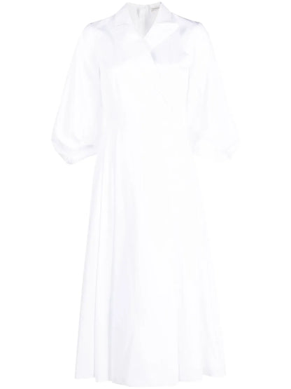 Peak-Lapels Cotton Midi Dress