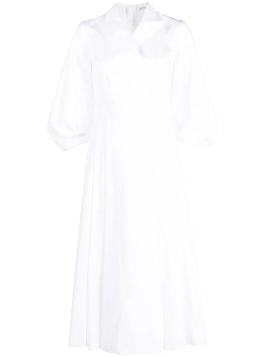 Peak-Lapels Cotton Midi Dress
