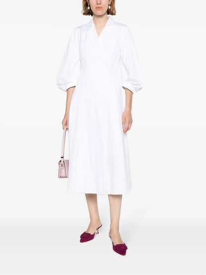 Peak-Lapels Cotton Midi Dress