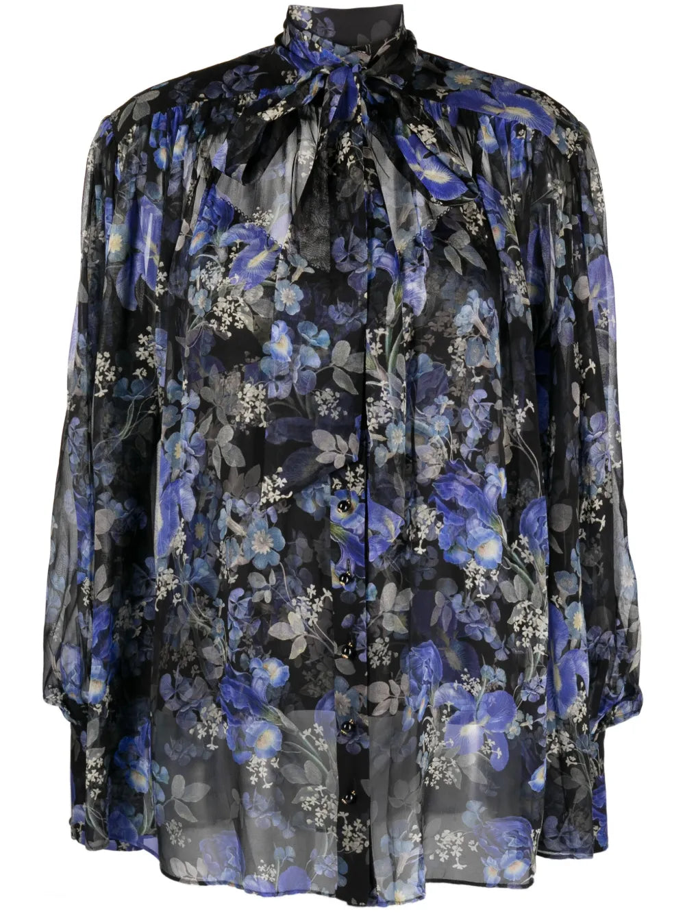 Lyrical Lantern-Print Silk Blouse