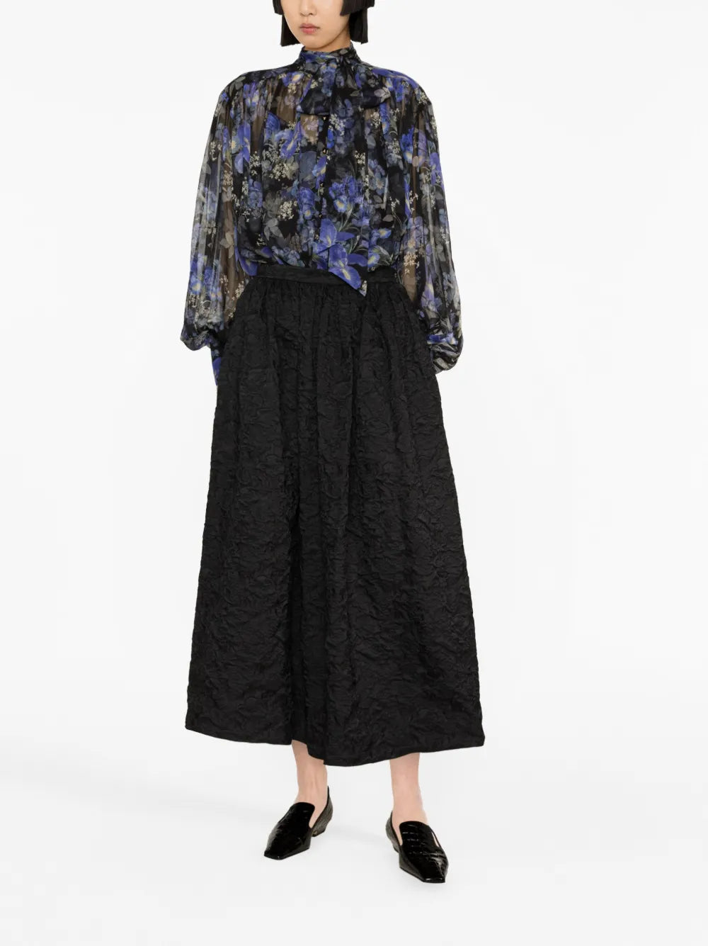 Lyrical Lantern-Print Silk Blouse