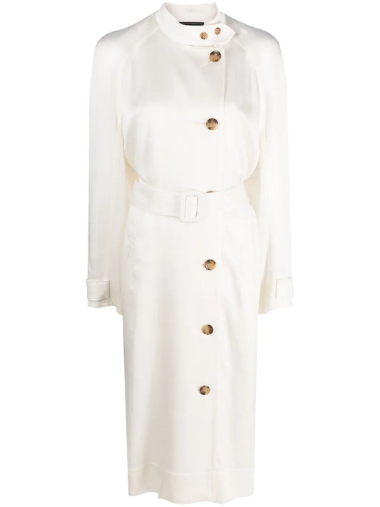 Double-Breasted Belted Satin Coat