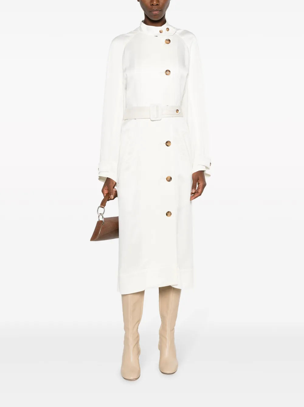 Double-Breasted Belted Satin Coat