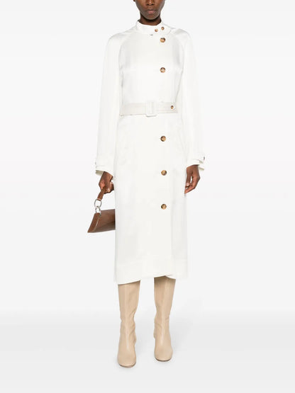 Double-Breasted Belted Satin Coat