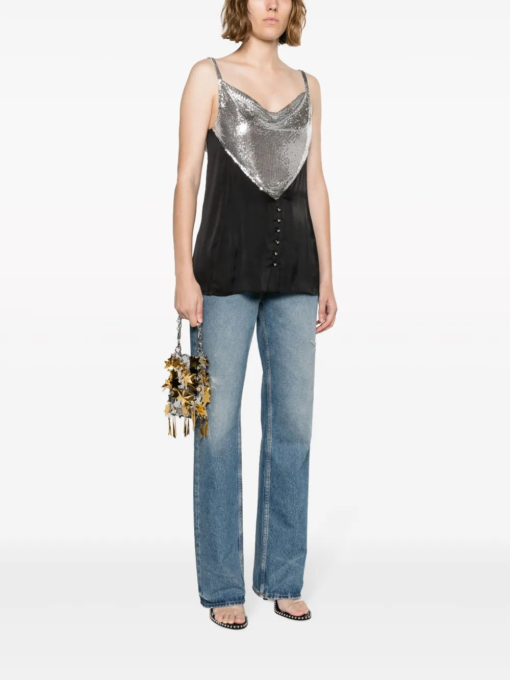 Chainmail-Panelled Cowl-Neck Vest
