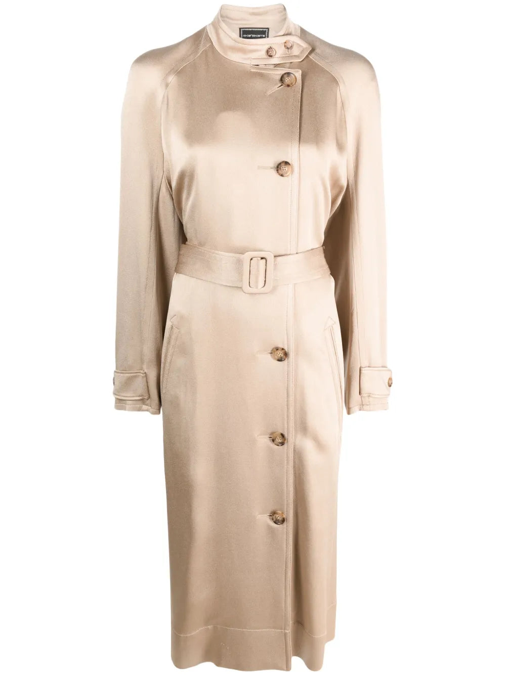 Double-Breasted Belted Satin Coat