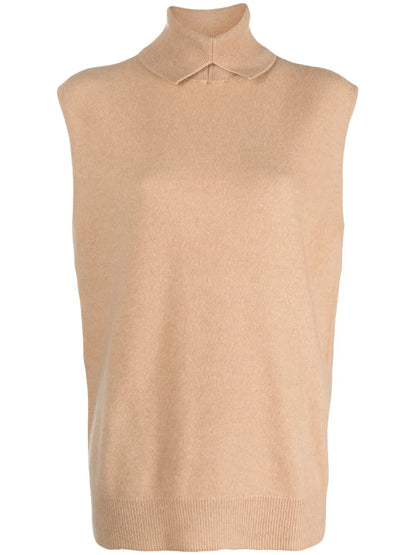 Roll-Neck Sleeveless Cashmere Top