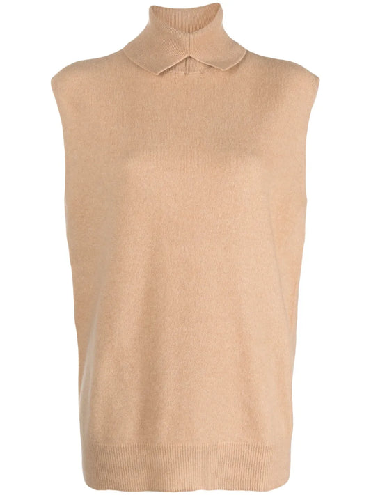 Roll-Neck Sleeveless Cashmere Top