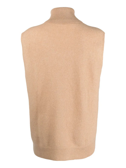 Roll-Neck Sleeveless Cashmere Top