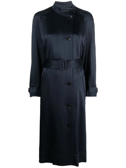 Double-Breasted Belted Satin Coat