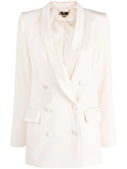 Double-Breasted Satin-Trim Blazer