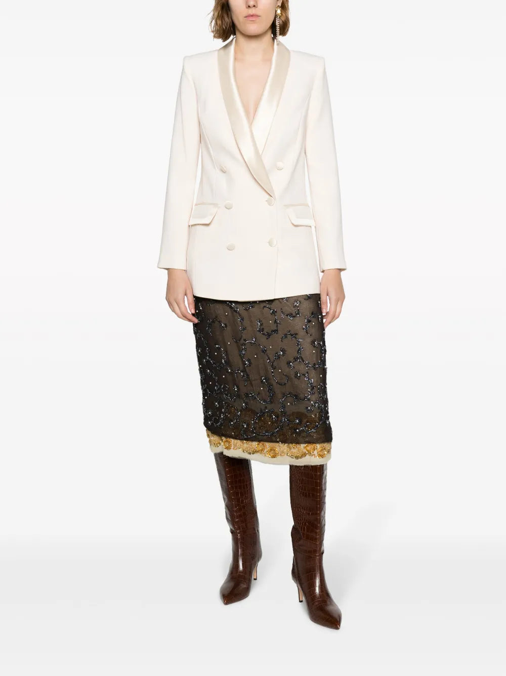 Double-Breasted Satin-Trim Blazer