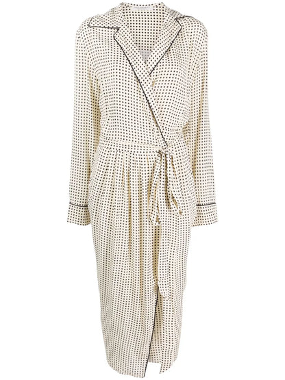 Polka-Dot Print Belted Midi Dress