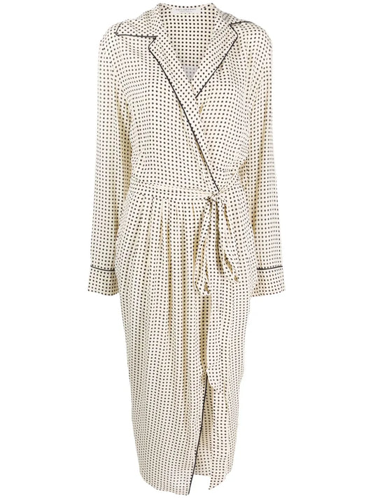 Polka-Dot Print Belted Midi Dress