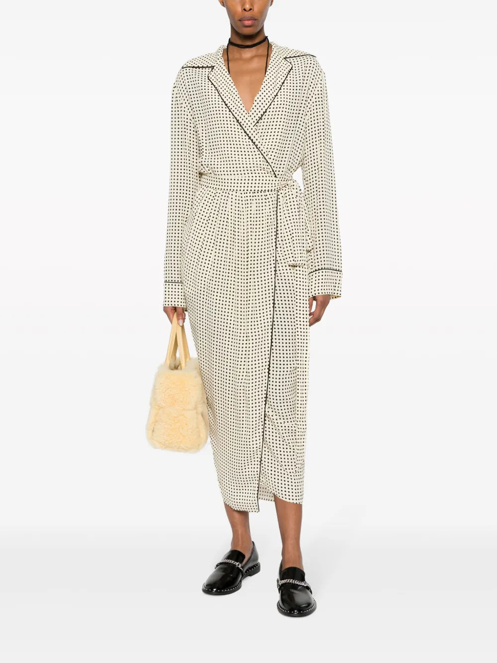 Polka-Dot Print Belted Midi Dress