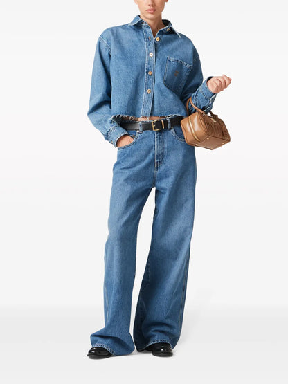 Logo-Embroidered Wide-Leg Jeans