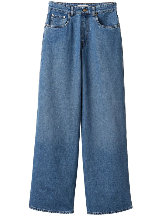 Logo-Embroidered Wide-Leg Jeans