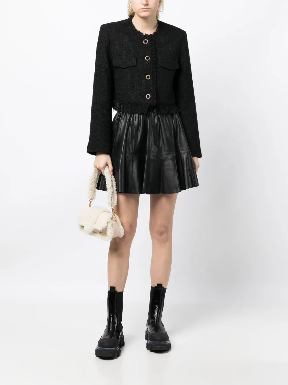 Cropped Frayed Tweed Jacket