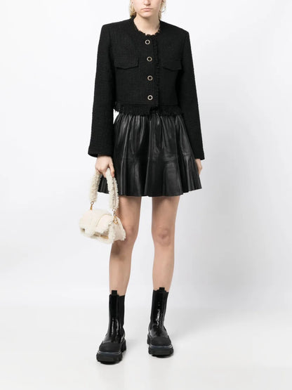 Cropped Frayed Tweed Jacket