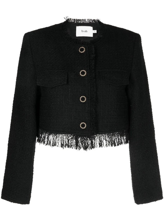 Cropped Frayed Tweed Jacket