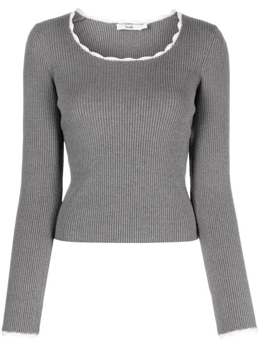 Scallop-Collar Ribbed Jumper