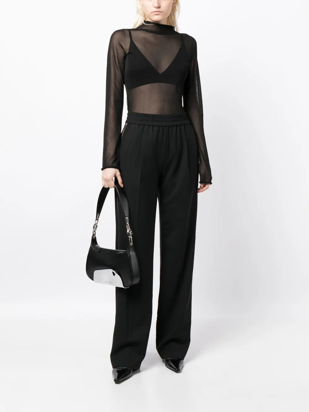 Piped-Trim Detail Wide-Leg Trousers