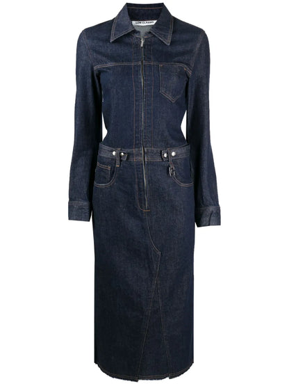 Long-Sleeve Denim Midi Dress