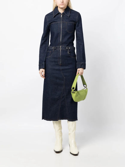 Long-Sleeve Denim Midi Dress