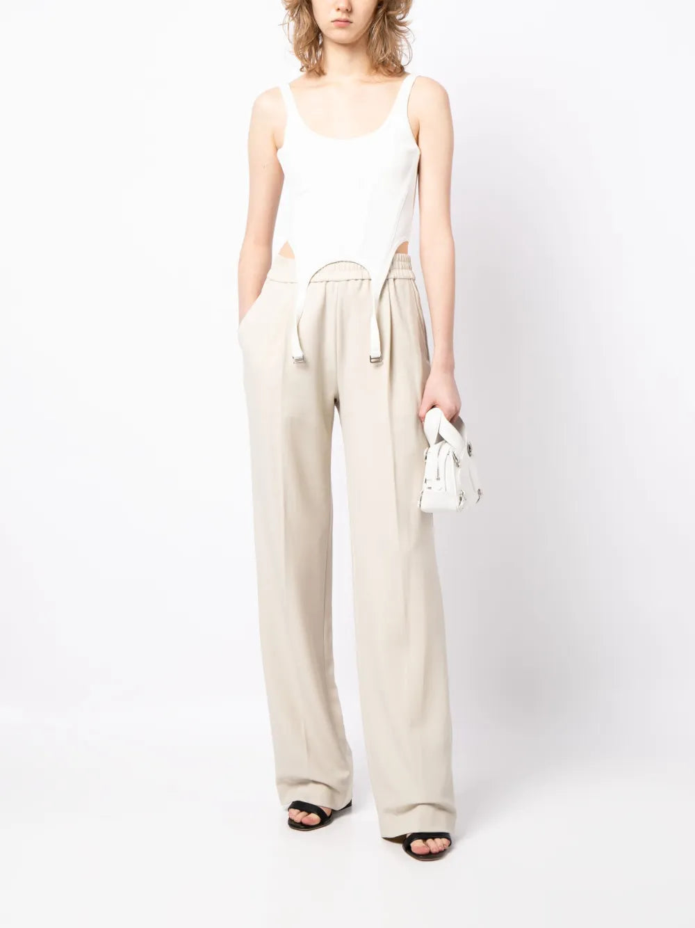 Piped-Trim Detail Wide-Leg Trousers