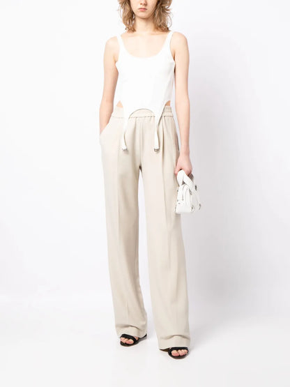 Piped-Trim Detail Wide-Leg Trousers