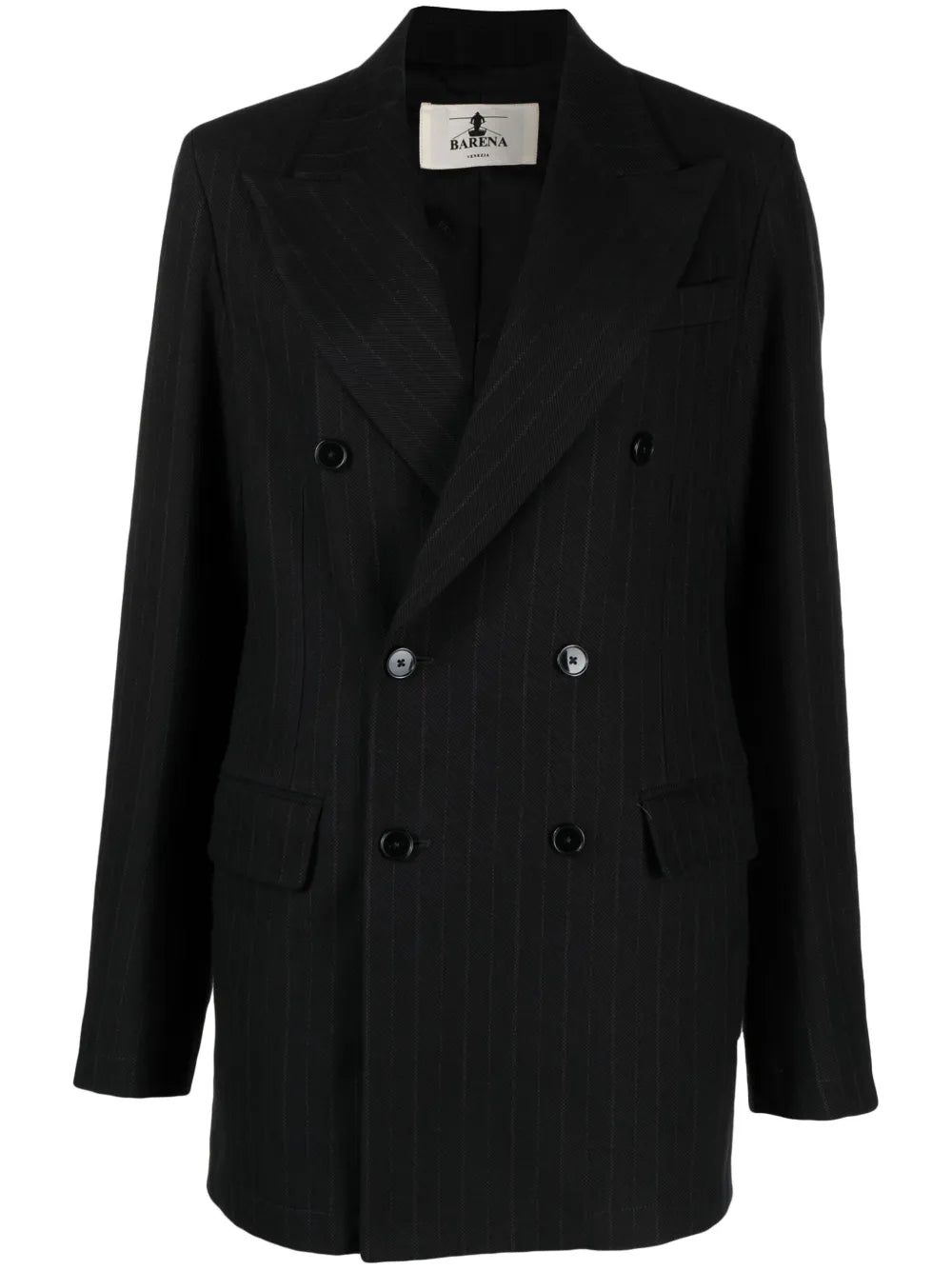 Pinstripe-Pattern Double-Breasted Blazer