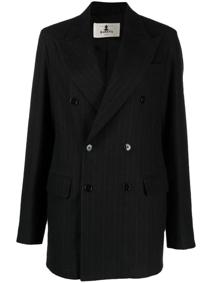 Pinstripe-Pattern Double-Breasted Blazer